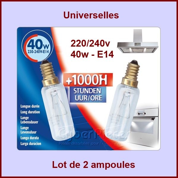 Kit de 2 lampes 40W - E14 - L: 80mm T29 300° Kit de 2 lampes 40W - E14 - L: 80mm T29 300°
