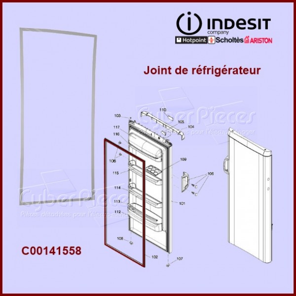 Joint de porte de réfrigérateur ou congélateur C00141558 Joint de porte de réfrigérateur ou congélateur C00141558