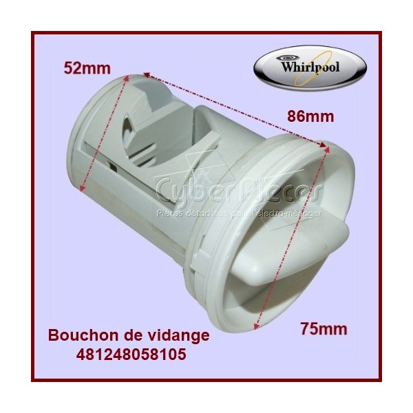 Bouchon de vidange pour corps de filtre Whirlpool 481248058105 CYB-083829