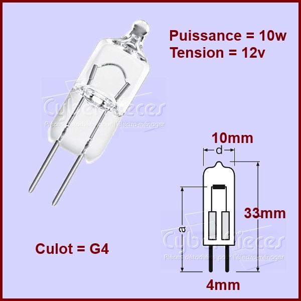 Lampe halogene 10W Culot G4 - 12 Volt CYB-200844