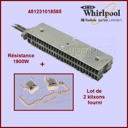 Résistance 1900w + 2 Klixons Whirlpool 481231018585 GA-106030