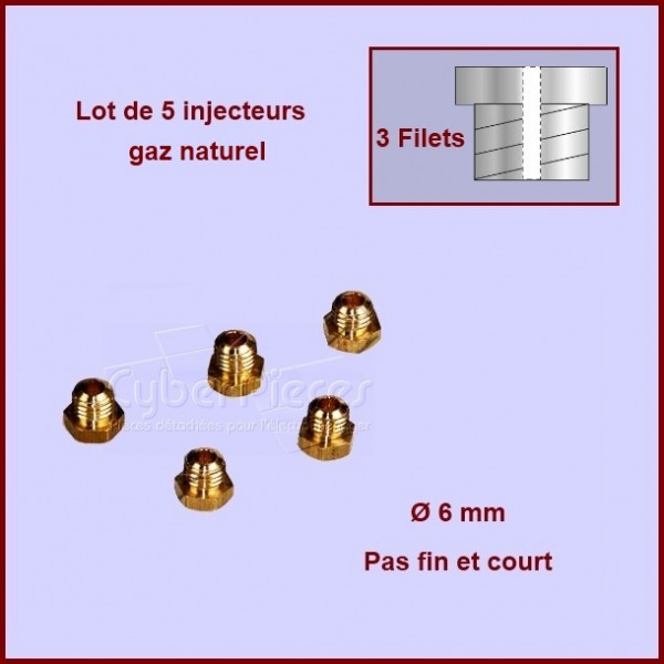 Jeu de 5 injecteurs standard pour gaz naturel Ø6mm avec pas fin et court CYB-135375