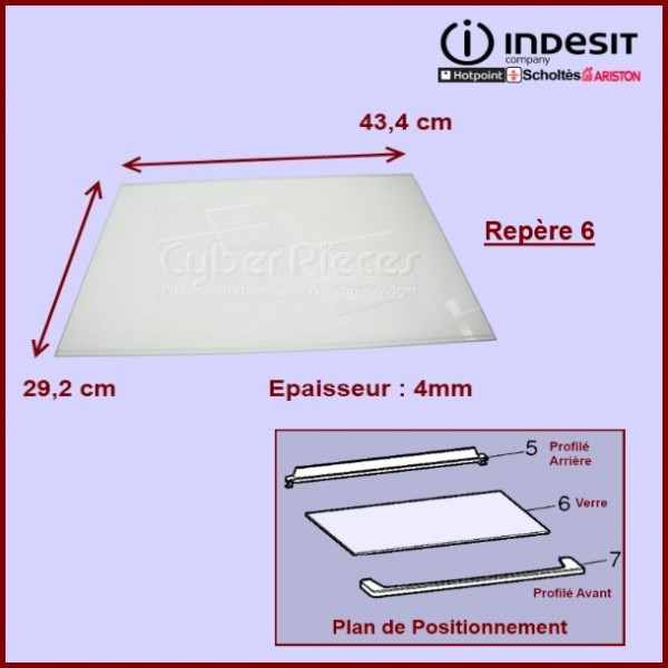 Clayette en verre 434x292x4mm Indesit C00517626 CYB-032551