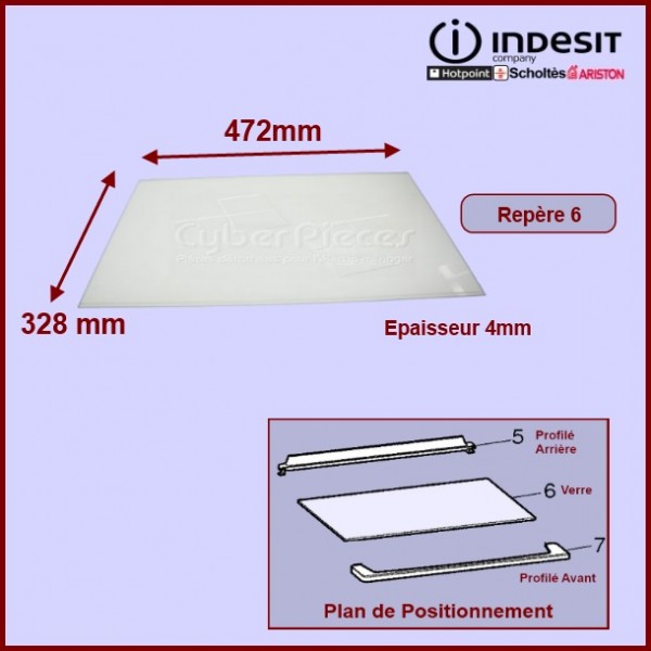 Clayette En Verre 472x328x4 Indesit C00143042 CYB-059510