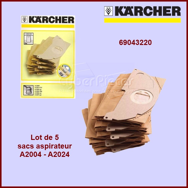 Lot de 5 sacs aspirateur Karcher 69043220 