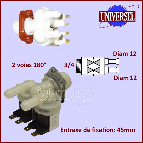 Electrovanne 2 voies 180° Diam. 12 mm