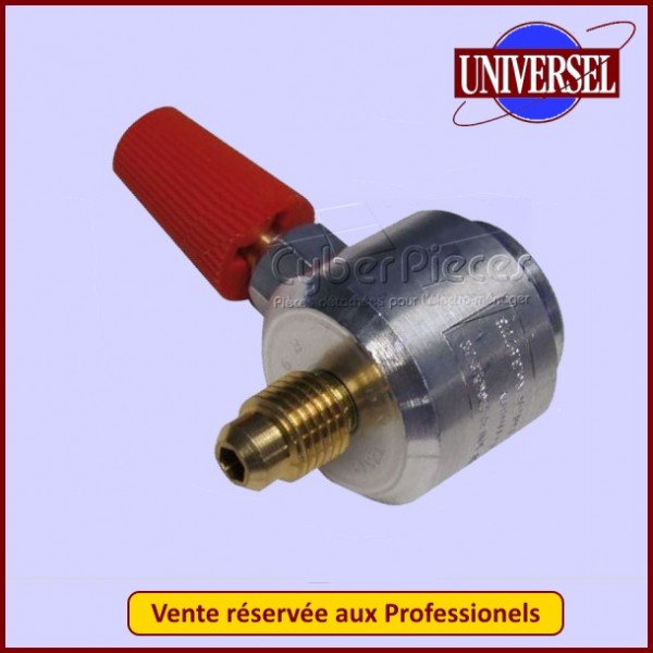 Adaptateur avec vanne de coupure pour petite bouteille de gaz R32 (5/16´´  inversé - 1/4´´)