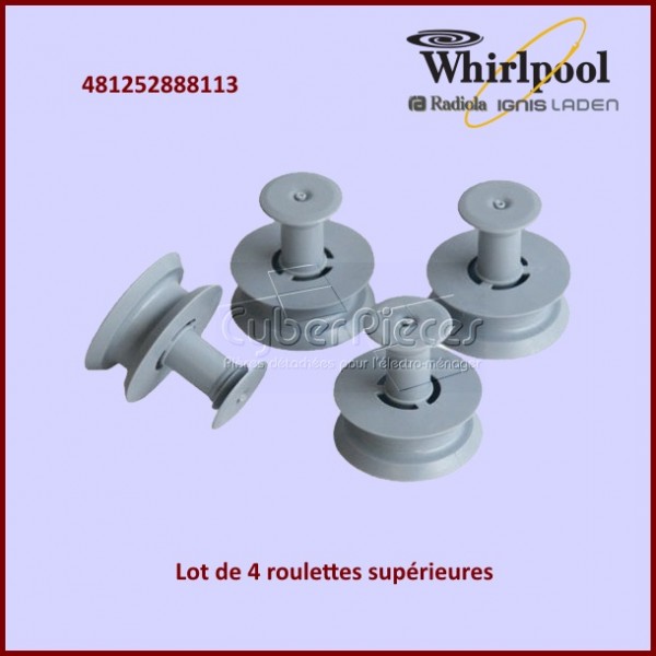 Lot de 4 roulettes supérieures Whirlpool 481252888113 CYB-084246