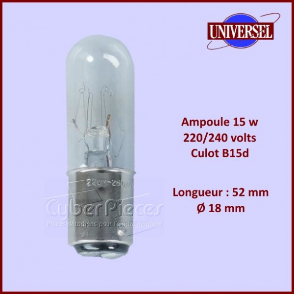 Ampoule universelle E 14 220V 15W tube lumière du jour