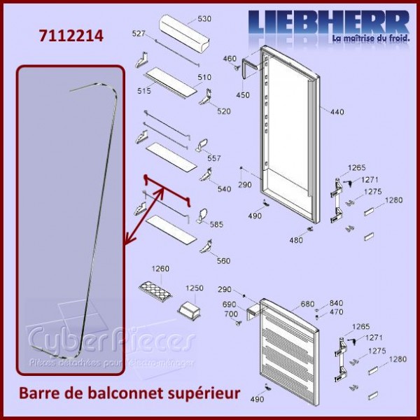 Barre Supérieure du Balconnet Liebherr 7113179 CYB-095808