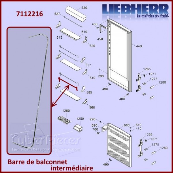 Barre Intermédiaire du Balconnet Liebherr 7112216 CYB-095815