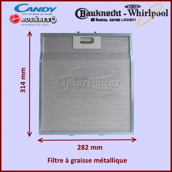 Filtre graisse metal 458x177 pour hotte whirlpool