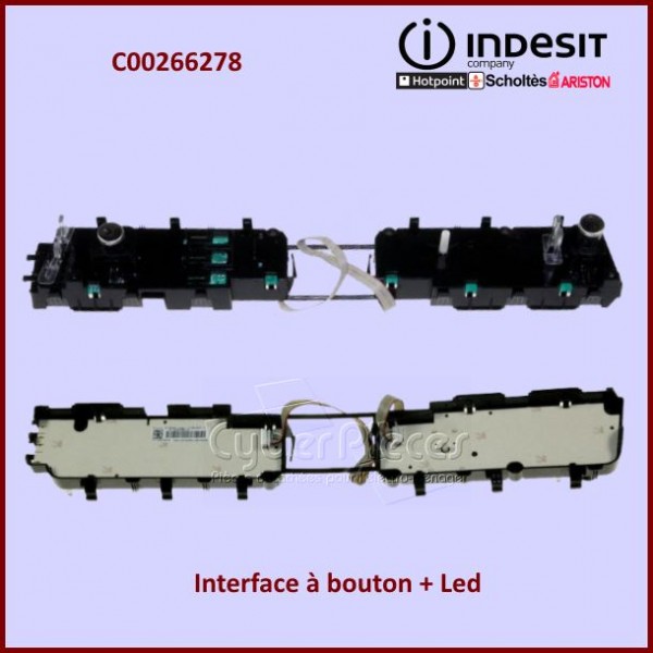 Interface à bouton + Led (inox) Indesit C00266278 CYB-014021