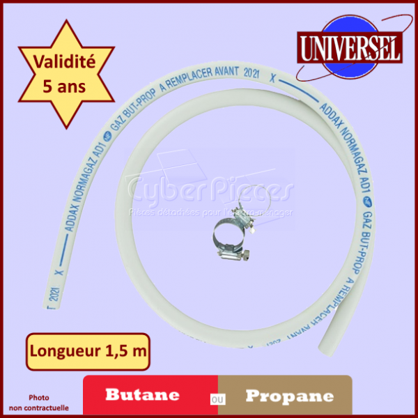 Tuyau de Gaz butane ou propane 1.50 m avec colliers CYB-002196