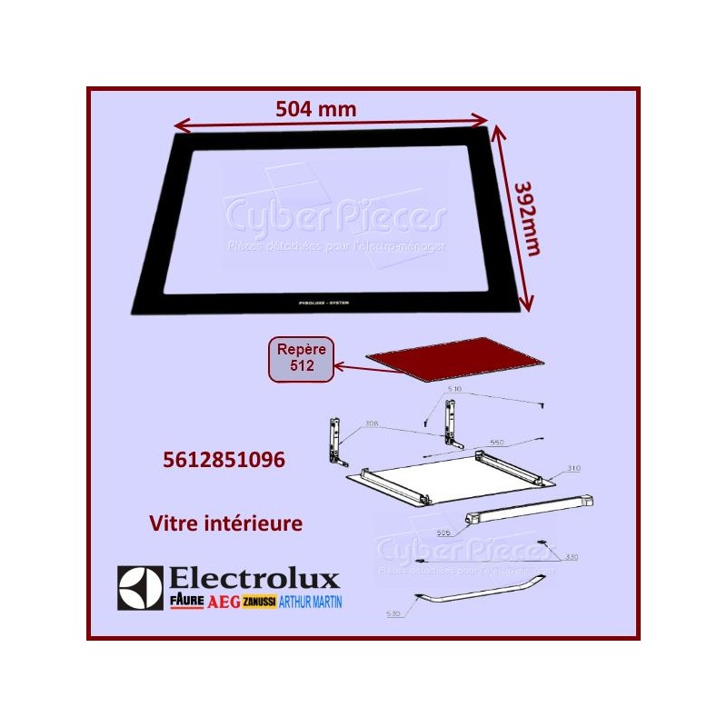 Vitre intérieure 504X392mm Electrolux 5612851096 CYB-228145