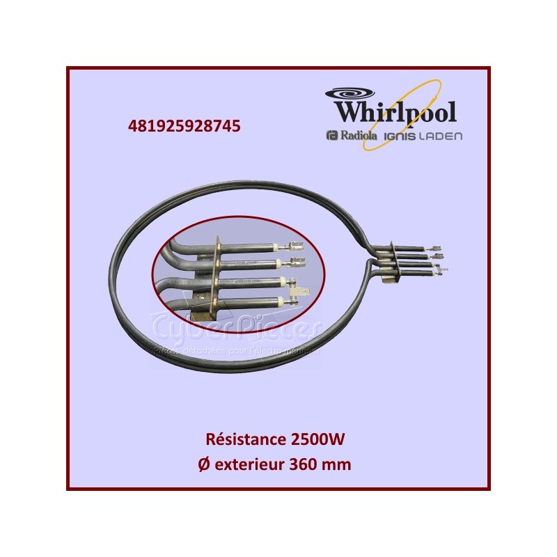 Résistance 2500w / 230v Whirlpool 481925928745 Résistance 2500w / 230v Whirlpool 481925928745