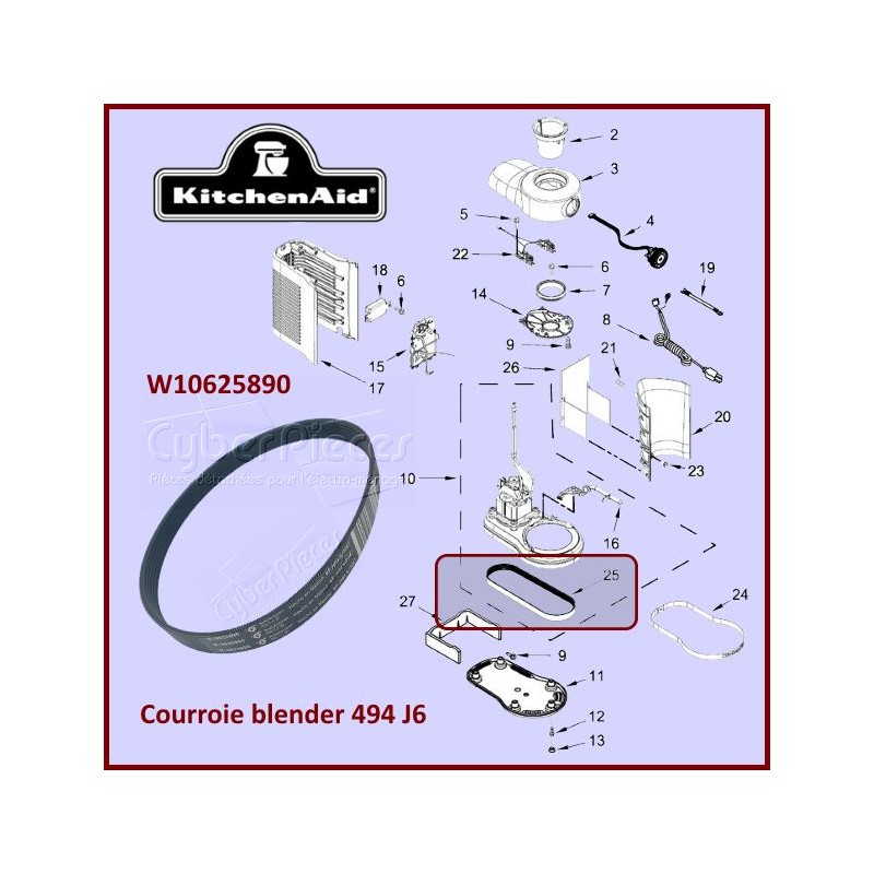 Courroie 494mm Kitchenaid W10625890 CYB-356862