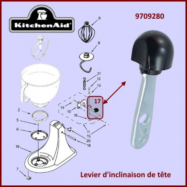 Levier d'inclinaison de tête Kitchenaid 9709280 CYB-265959