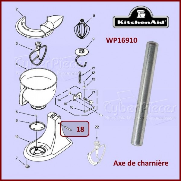 Axe de charnière Kitchenaid WP16910 CYB-265065