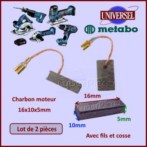 Charbons moteur 16x10x5mm Metabo 1824