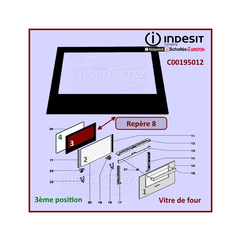 Vitre ILVA-FIRE Indesit C00195012 CYB-013499