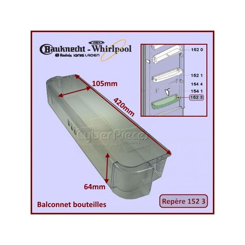Couvercle du compartiment à beurre (balconnet de porte) transparent pour  e.a. Whirlpool réfrigérateur combiné 481010476941