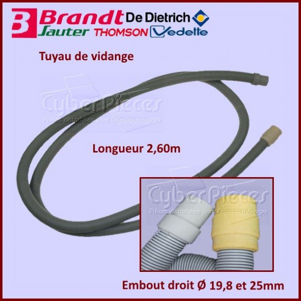 Tuyau de vidange 2,60m à embout droit Brandt LB3A002B2 CYB-360494