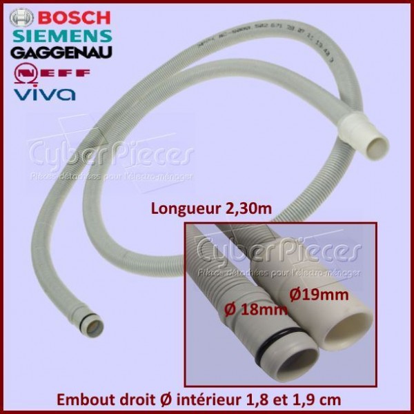 Tuyau de vidange 2.30m à embout droit Bosch 00668114 CYB-301114