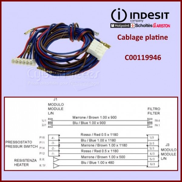 Cablage carte électronique Indesit C00119946 CYB-113007