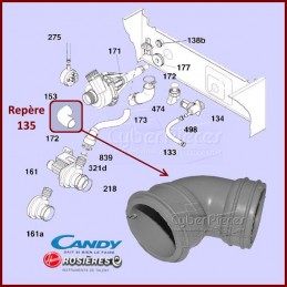 Tuyau coudé pompe de cyclage Candy 41015227 CYB-254922