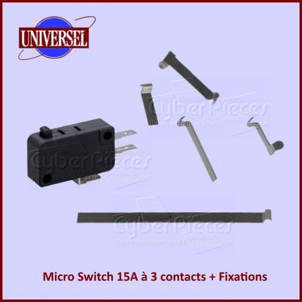Micro Switch Universel 15A à 3 contacts + Fixations 