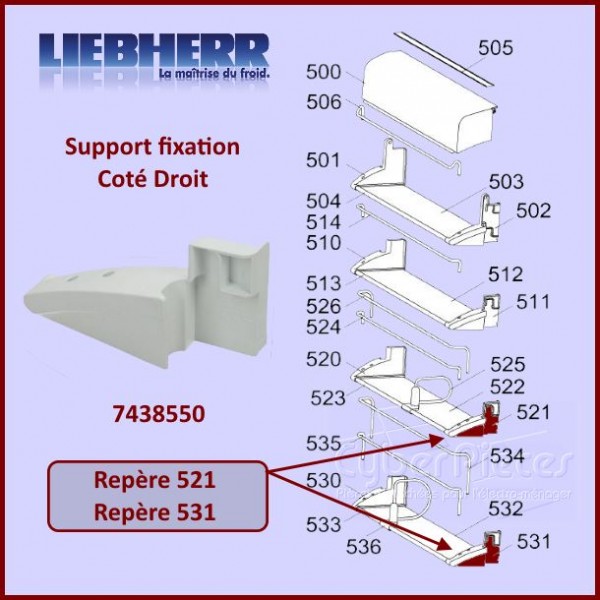 Fixation Droite Support Paroi Liebherr 7438550 CYB-097154