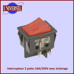 Interrupteur 2 poles 16A/250V avec eclairage rouge CYB-114592