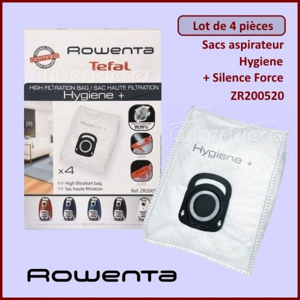 Boîte de 4 sacs d'hygiène + Silence Force pour aspirateur Rowenta