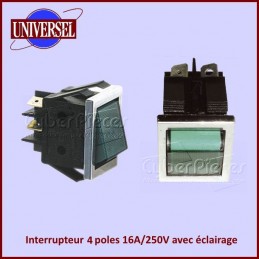 Interrupteur 4 poles 16A/250V avec eclairage vert CYB-373296