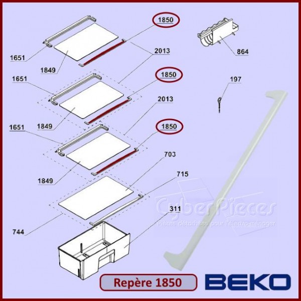 Clayette verre Réfrigérateur Beko