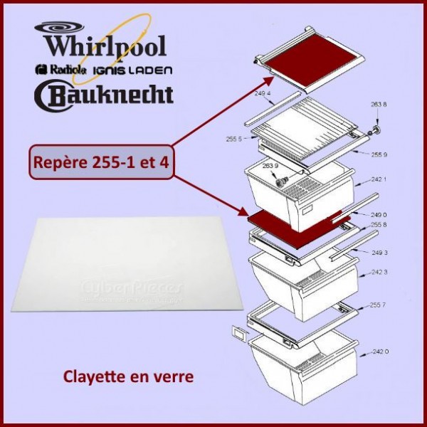 Clayette en verre Whirlpool 481245088164 - Pièces réfrigérateur & c