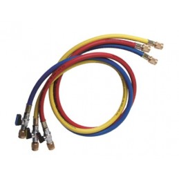 3 FLEXIBLES 1/4"+ROBINET L.150CM 3 COUL.(BLEU/JAUNE/ROUGE) R600/R134 CYB-142014