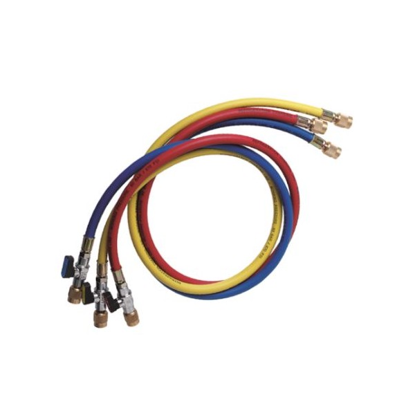 3 FLEXIBLES 1/4"+ROBINET L.150CM 3 COUL.(BLEU/JAUNE/ROUGE) R600/R134 CYB-142014