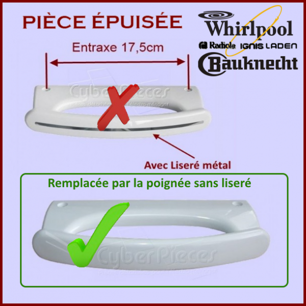 Poignée avec liseré Whirlpool 481246268876 CYB-083102