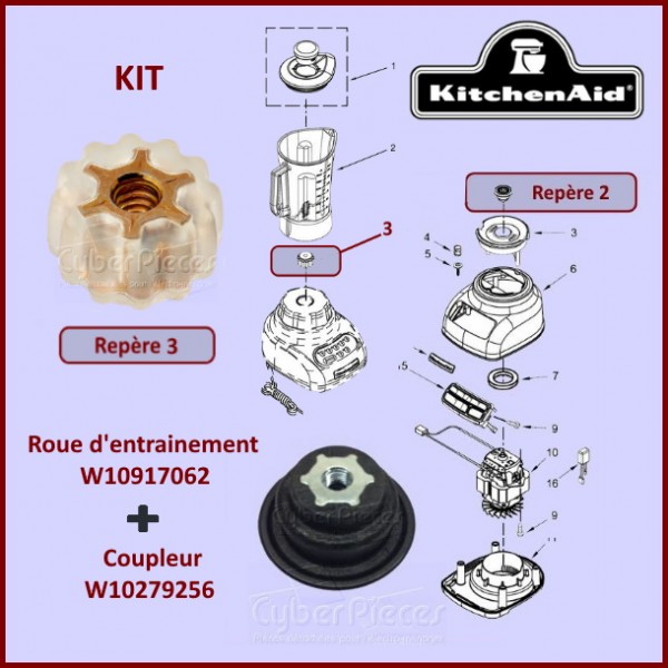 Kit roue d'entrainement et coupleur blender Kitchenaid GA-107464