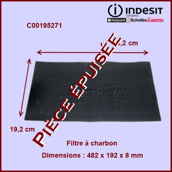 Filtre à charbon 482x192x8mm Indesit C00195271 CYB-031431