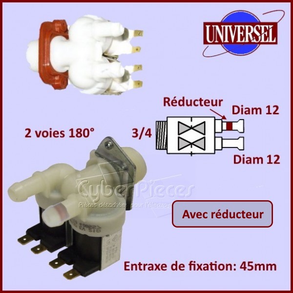 Electrovanne 2 voies 180° Ø12mm avec réducteur CYB-006118