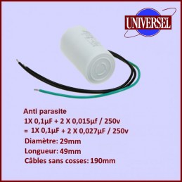 Condensateur - Antiparasite 0,1µf+2x0,015µf / (ou 2X0,027µf) (0,1MF+2x0,015MF) 250V CYB-005227