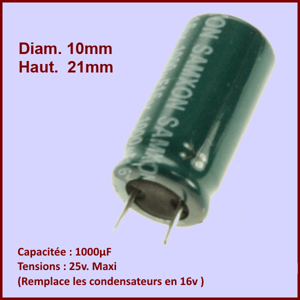 Condensateur 1000,0µF (1000,0MF) - 25v maxi. (ancien 16v) CYB-189743