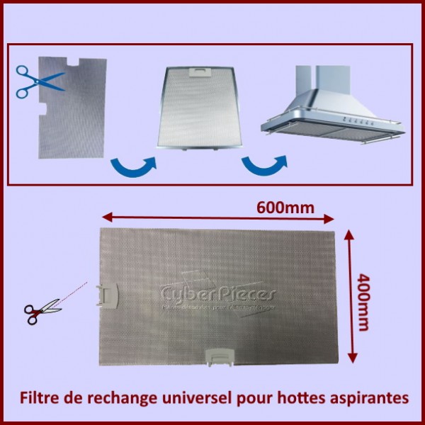 Filtre de rechange universel 600x400mm pour hottes aspirantes