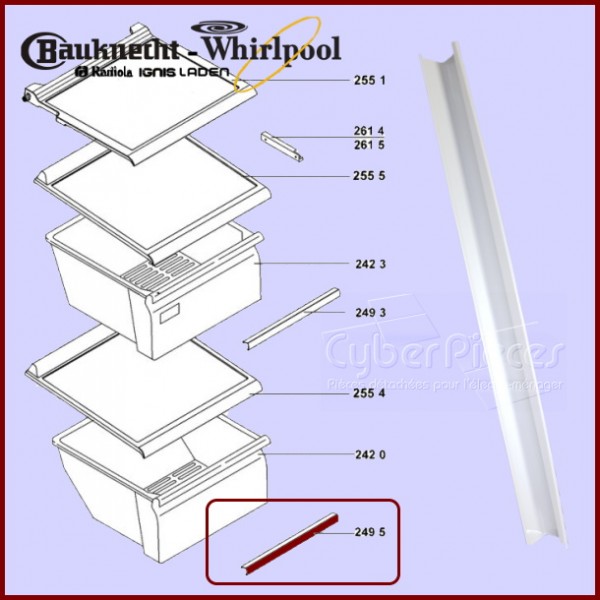 Cache profilé de bac Whirlpool 481244069396 CYB-227063