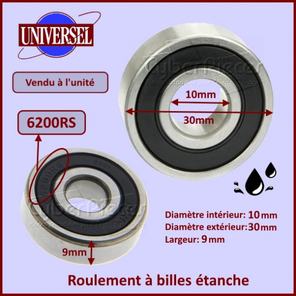 Roulement 6200RS - 10x30x9mm - étanche CYB-343497