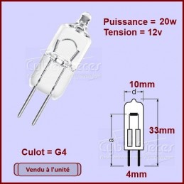 Ampoule halogène avec culot G4, 20W, 220-240V