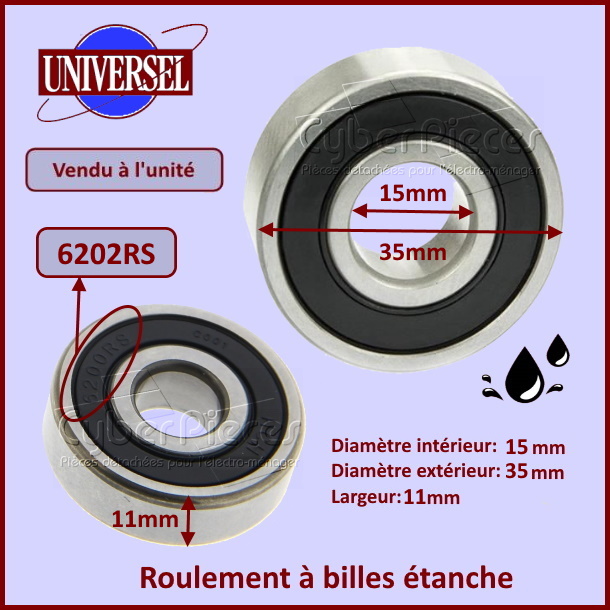 Roulement 6202RS - 15x35x11mm